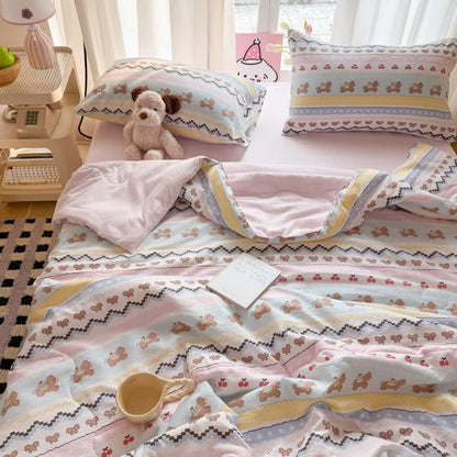 Ensemble de literie en coton lavé Ownkoti Pink Bow Bear - image 1