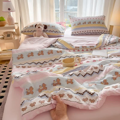 Ensemble de literie en coton lavé Ownkoti Pink Bow Bear - image 3