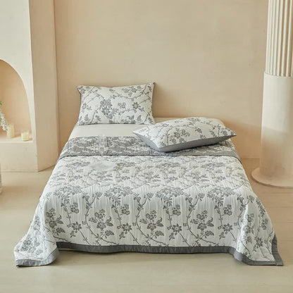 Ensemble de literie réversible à motif de branches et de fleurs - Gris - Couette avec 2 taies d'oreiller - roi - image 0