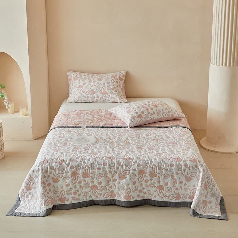Ensemble de literie réversible Pink Ocean Life - Rose - Couette avec 2 taies d'oreiller - roi - image 0