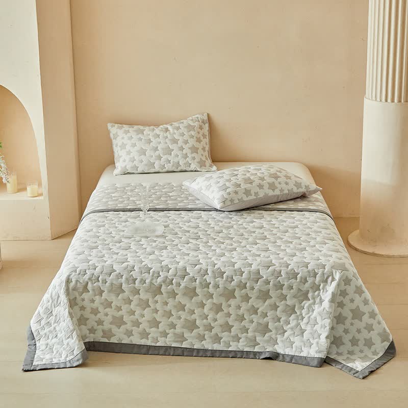 Ensemble de courtepointe réversible à motif d'étoiles neutre - Gris - Couette avec 2 taies d'oreiller - roi - image 0