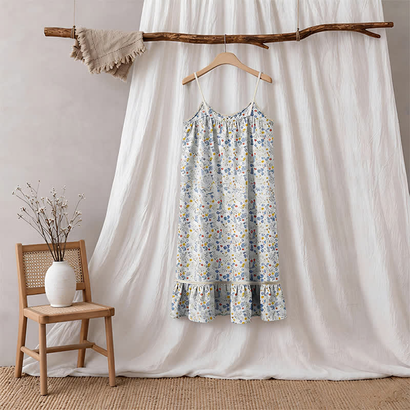 Chemise de nuit sans manches à volants et à motifs floraux bleus - image 6