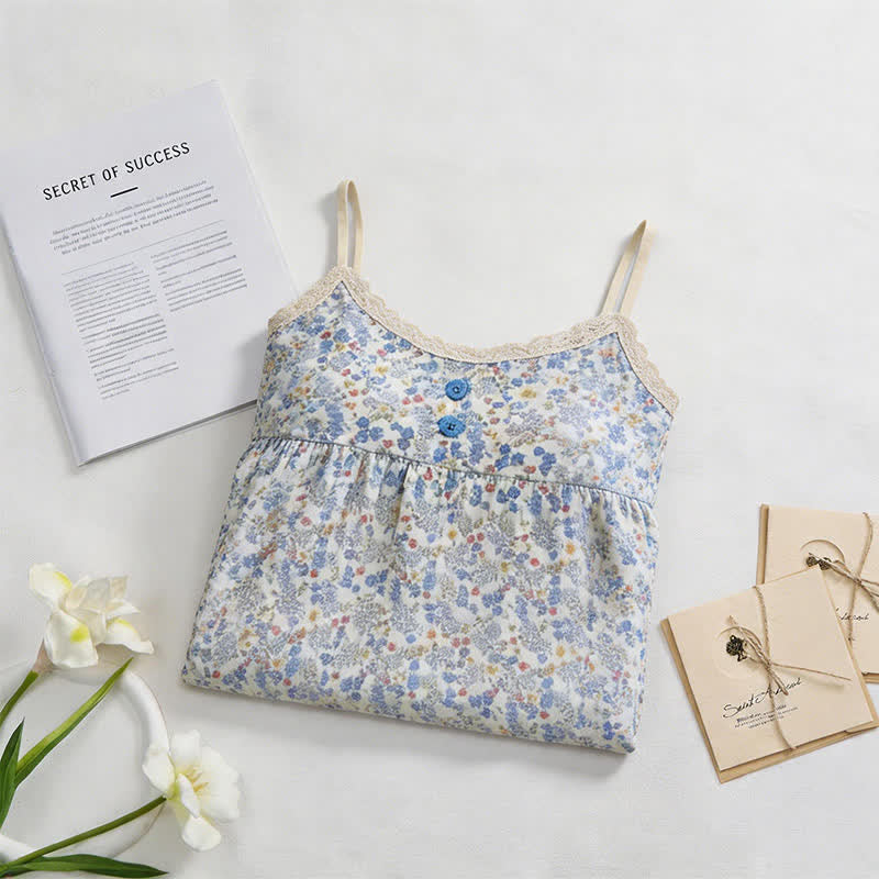 Chemise de nuit sans manches à volants et à motifs floraux bleus - image 1