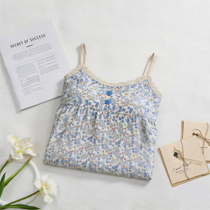 Chemise de nuit sans manches à volants et à motifs floraux bleus - image 1