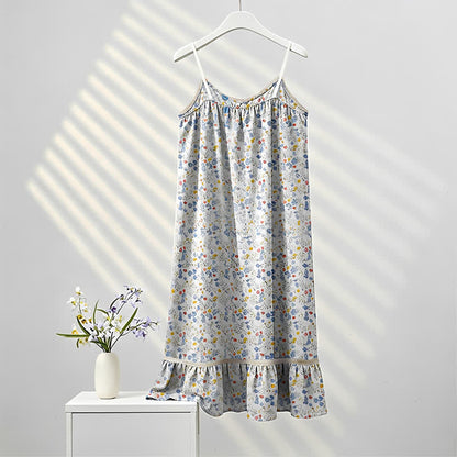 Chemise de nuit sans manches à volants et à motifs floraux bleus - image 2