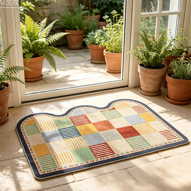 Tapis Ownkoti rétro patchwork à bord ondulé - image 2