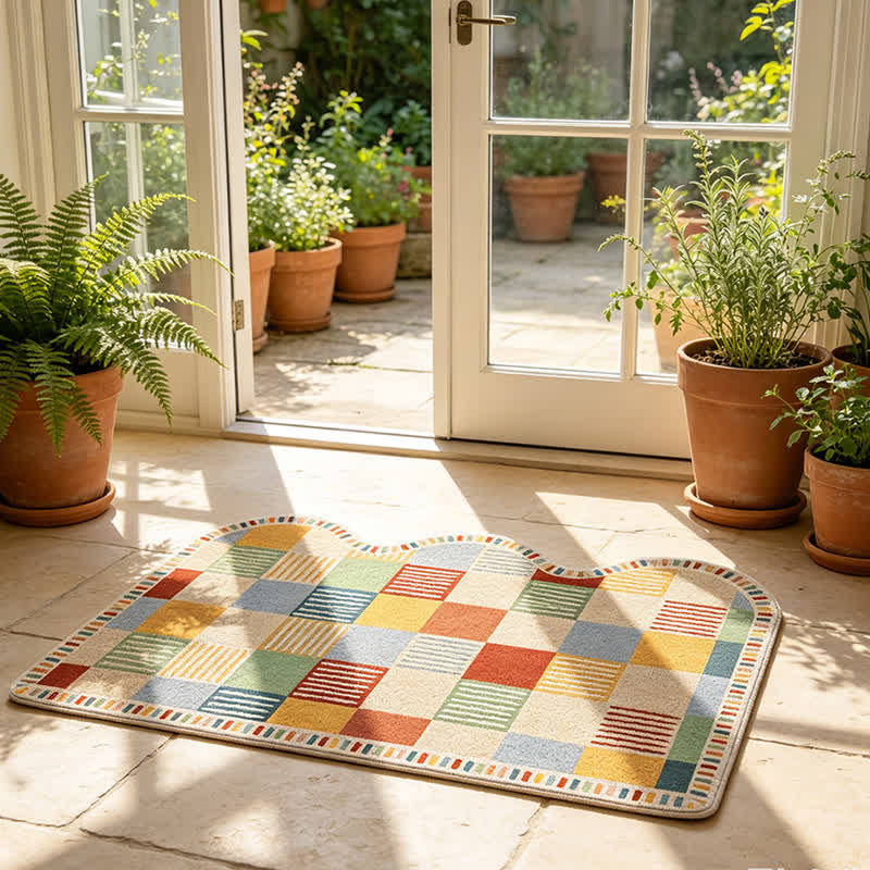 Tapis d'entrée imprimé patchwork colorblock Ownkoti - image 2