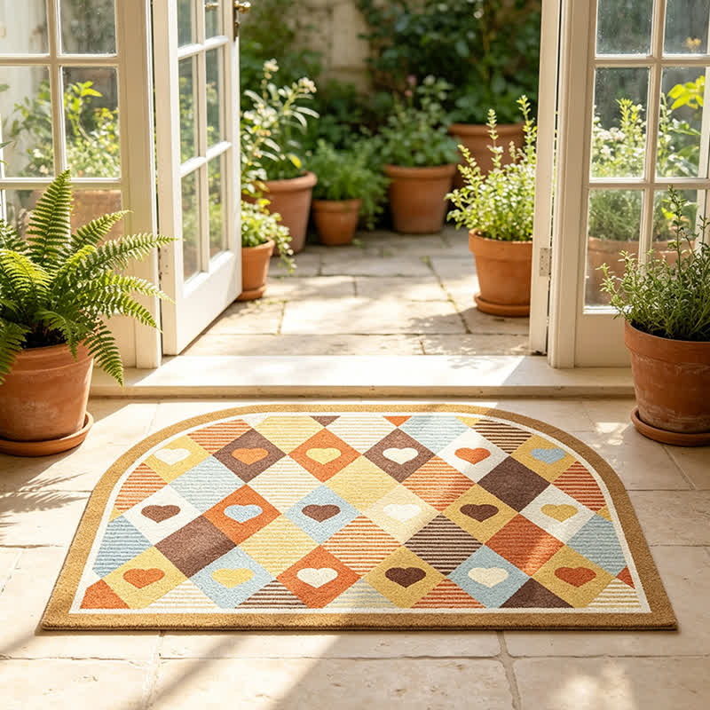 Tapis d'entrée Ownkoti rétro géométrique en forme de cœur et d'arche - image 2