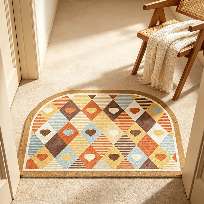 Tapis d'entrée Ownkoti rétro géométrique en forme de cœur et d'arche - image 1