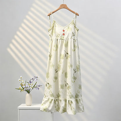 Robe d'intérieur sans manches à motif floral botanique et à volants - Blanc - XXL - image 0