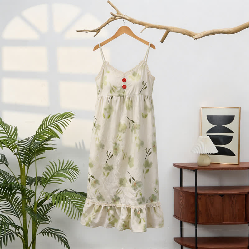 Robe d'intérieur sans manches à motif floral botanique et à volants - image 3