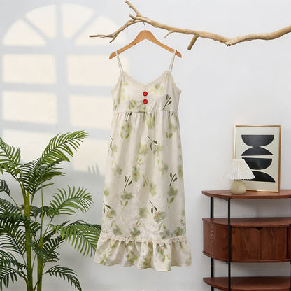 Robe d'intérieur sans manches à motif floral botanique et à volants - image 3