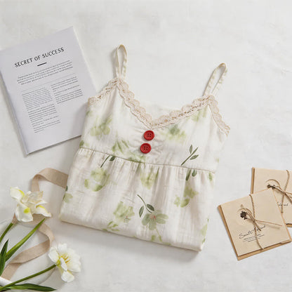 Robe d'intérieur sans manches à motif floral botanique et à volants - image 1