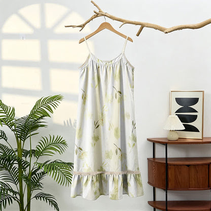 Robe d'intérieur sans manches à motif floral botanique et à volants - image 4