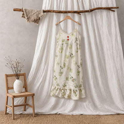 Robe d'intérieur sans manches à motif floral botanique et à volants - image 5