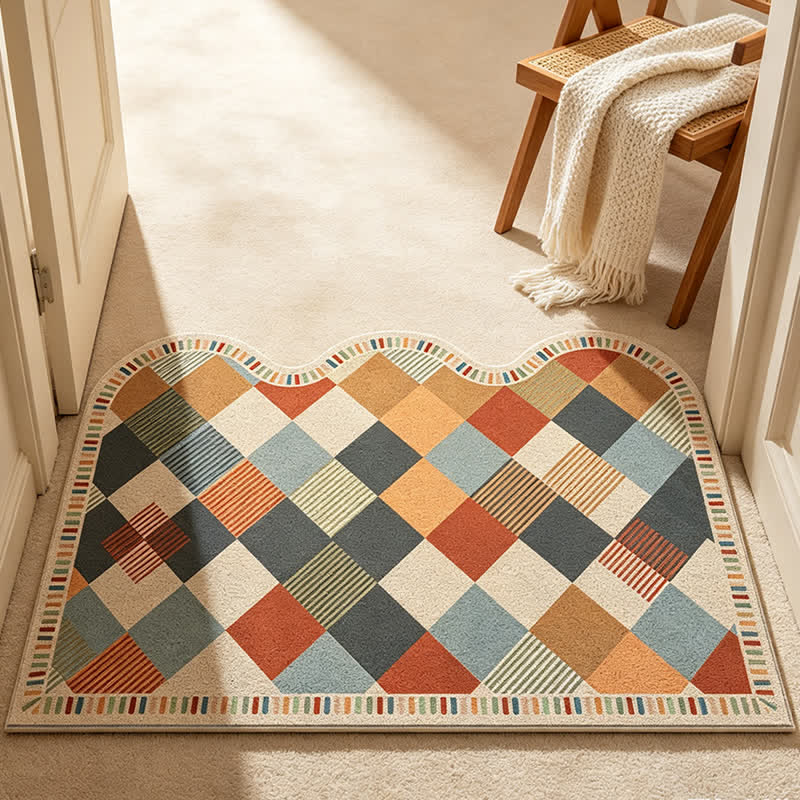Tapis Ownkoti rétro patchwork à bord ondulé - image 1