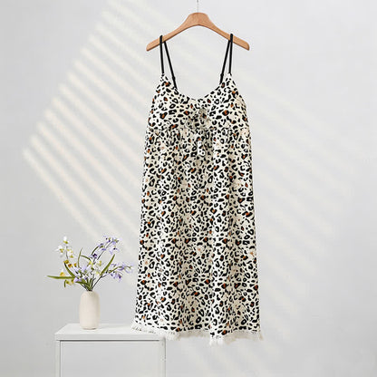 Robe d'intérieur à imprimé léopard et à franges - Café - XXL - image 0
