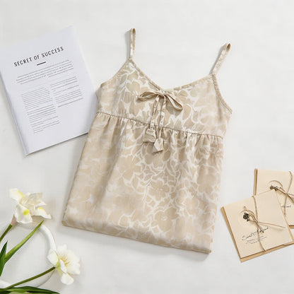 Chemise de nuit couleur crème à motifs floraux et à pompons - image 1