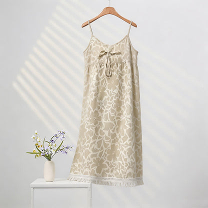 Chemise de nuit couleur crème à motifs floraux et à pompons - Beige - 2XL - image 0