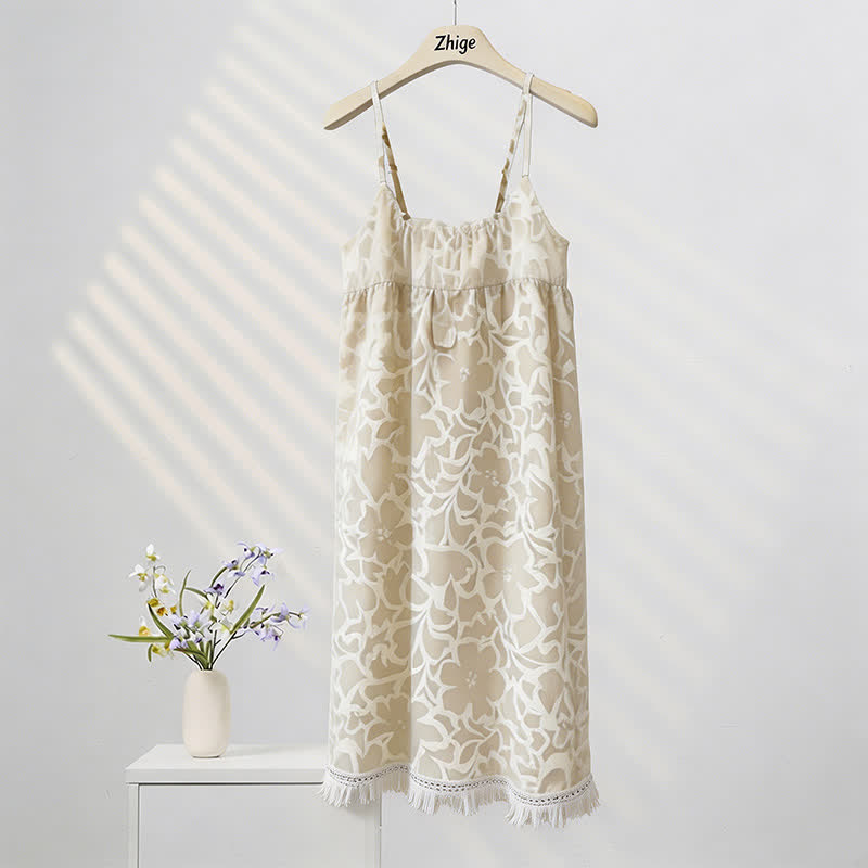 Chemise de nuit couleur crème à motifs floraux et à pompons - image 2