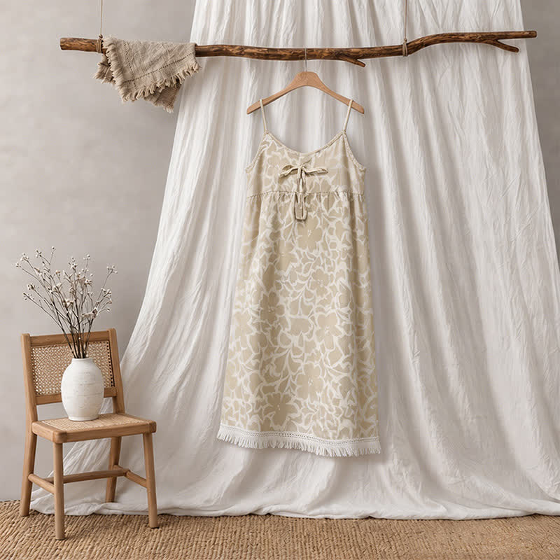 Chemise de nuit couleur crème à motifs floraux et à pompons - image 5