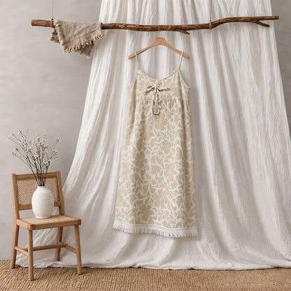 Chemise de nuit couleur crème à motifs floraux et à pompons - image 5