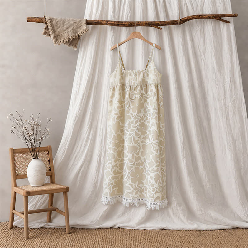 Chemise de nuit couleur crème à motifs floraux et à pompons - image 6
