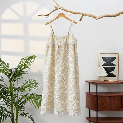 Chemise de nuit couleur crème à motifs floraux et à pompons - image 4