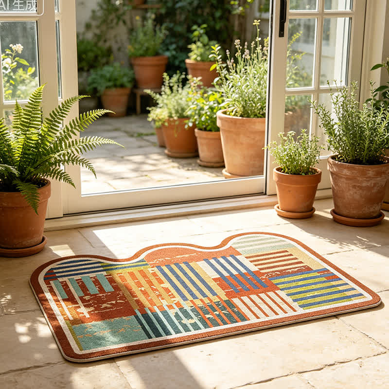 Tapis Ownkoti rétro patchwork à bord ondulé - image 2