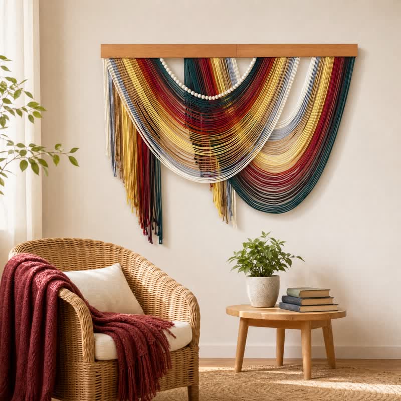 Décoration murale bohème en coton et perles Ownkoti - Rouge - 39,4 po × 31,5 po - image 0
