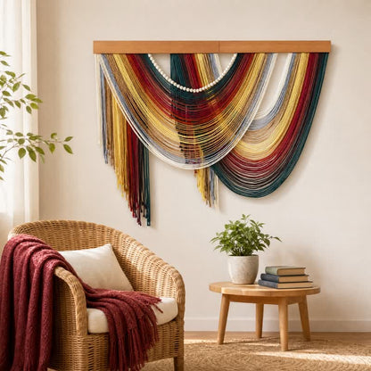 Décoration murale bohème en coton et perles Ownkoti - Rouge - 39,4 po × 31,5 po - image 0