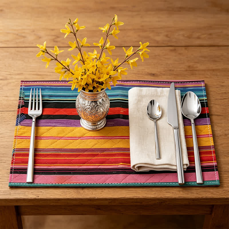 Sets de table en lin à rayures colorées Ownkoti style ferme - Corrompu - 12" × 18" - 8 pièces - image 0