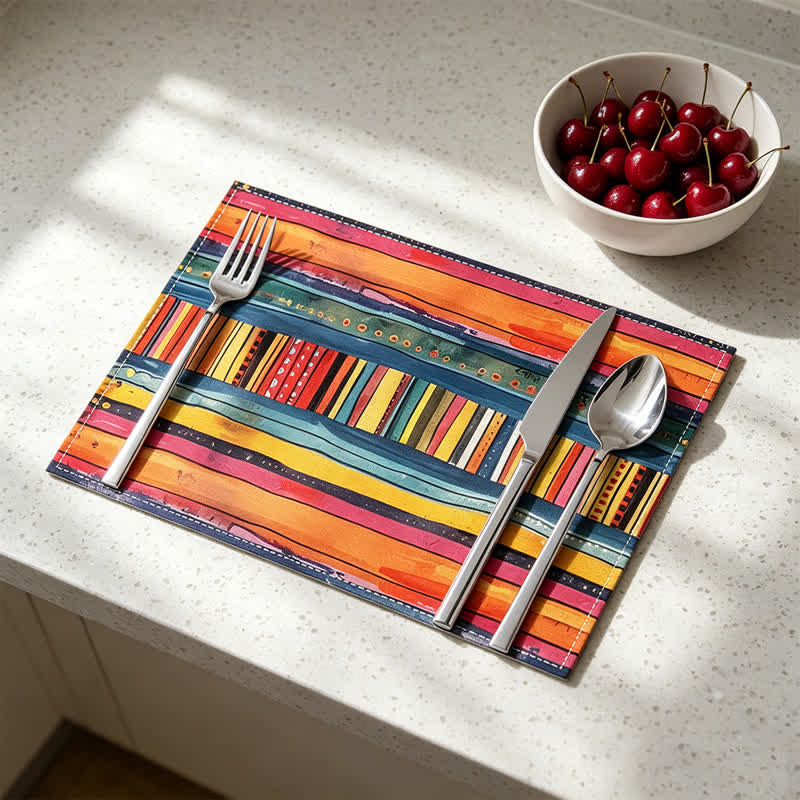 Set de table en lin bohème à rayures colorées Ownkoti - Coloré - 12" × 18" - 8 pièces - image 0
