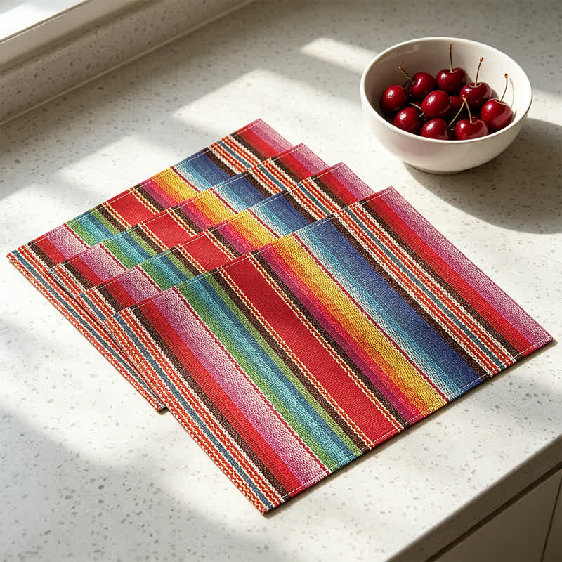 Sets de table en lin à rayures multicolores nordiques Ownkoti - Coloré - 12" × 18" - 8 pièces - image 0