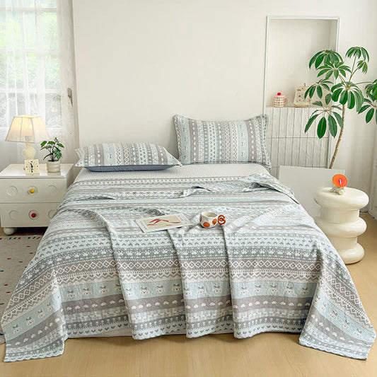 courtepointe en gaze de coton style Fair Isle - Gris - 2 serviettes d'oreiller - 52 cm x 78 cm - image 0