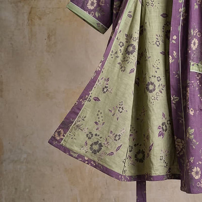Peignoir kimono vintage en coton, violet à motifs floraux - image 5