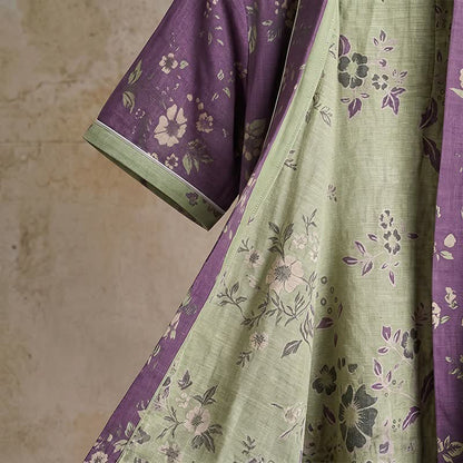 Peignoir kimono vintage en coton, violet à motifs floraux - image 6