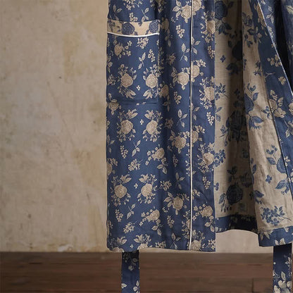 Peignoir kimono bleu indigo à motif floral vintage - image 6