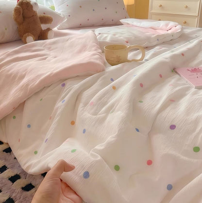 Ensemble de literie Ownkoti Rainbow Polka Dot en coton lavé - image 1