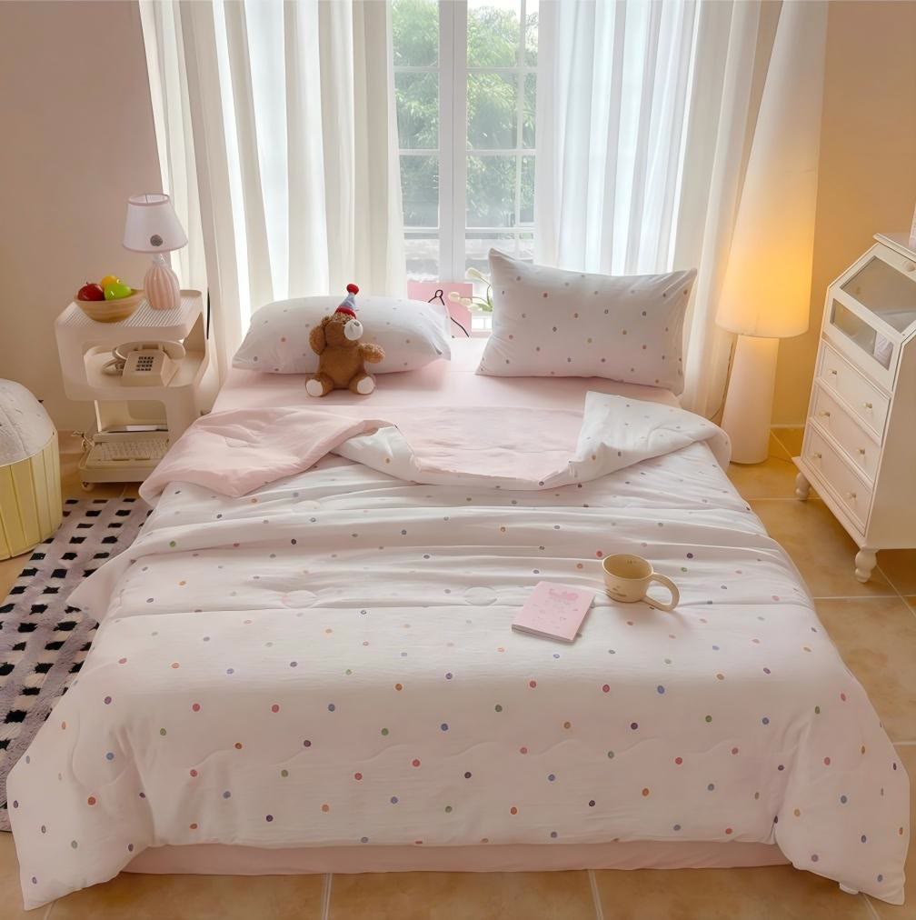 Ensemble de literie Ownkoti Rainbow Polka Dot en coton lavé - Coloré - Reine - Ensemble de literie - image 0