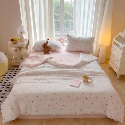 Ensemble de literie Ownkoti Rainbow Polka Dot en coton lavé - Coloré - Reine - Ensemble de literie - image 0