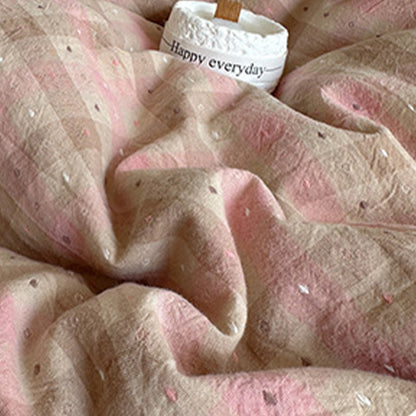 Ensemble de literie en coton à carreaux rose pâle Ownkoti - image 2