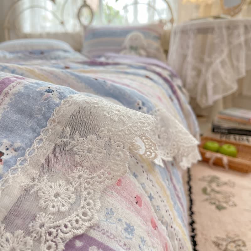 Ensemble de literie en coton à bordure en dentelle pastel Ownkoti - image 3