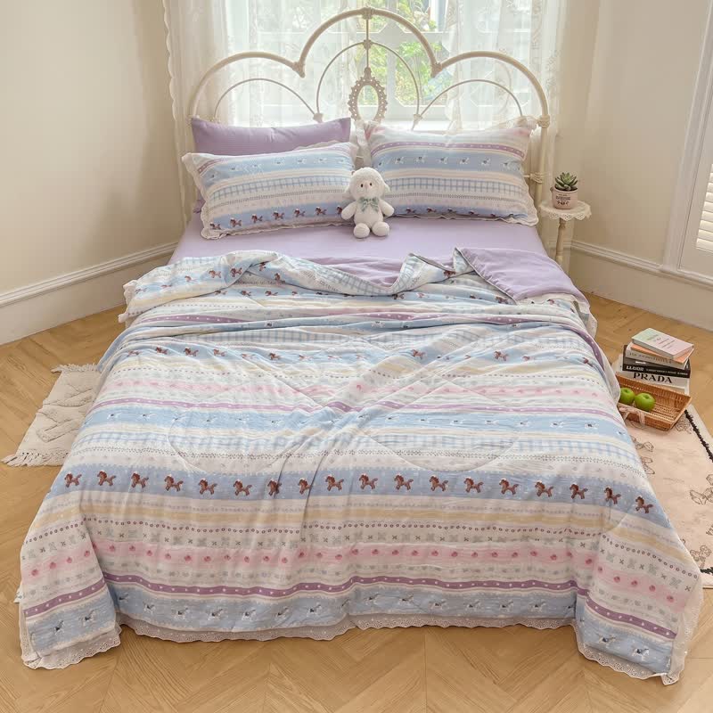 Ensemble de literie en coton à bordure en dentelle pastel Ownkoti - image 0