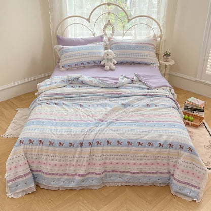 Ensemble de literie en coton à bordure en dentelle pastel Ownkoti - image 0
