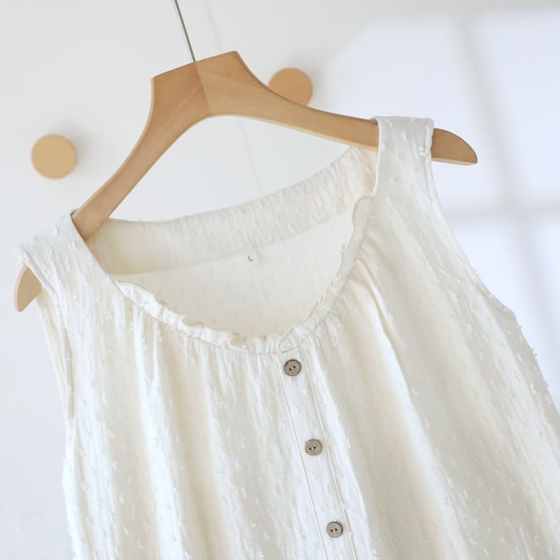 Robe d'intérieur sans manches en coton texturé blanc - image 5
