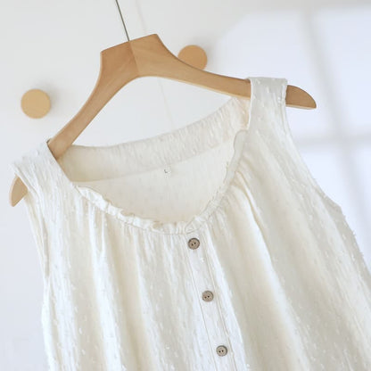 Robe d'intérieur sans manches en coton texturé blanc - image 5