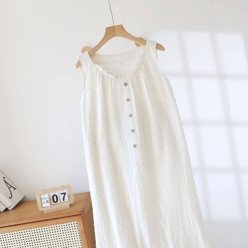 Robe d'intérieur sans manches en coton texturé blanc - image 4