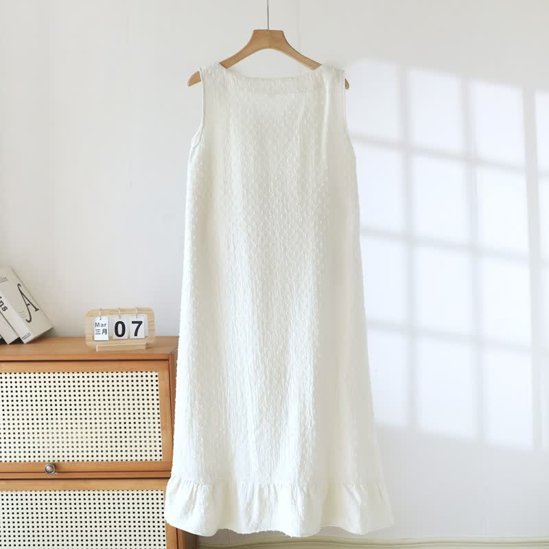 Robe d'intérieur sans manches en coton texturé blanc - image 3