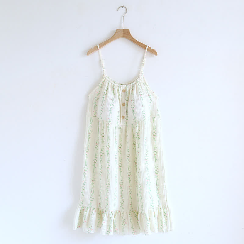 Chemise de nuit en coton à volants et à motif floral frais - Blanc - XL - image 0
